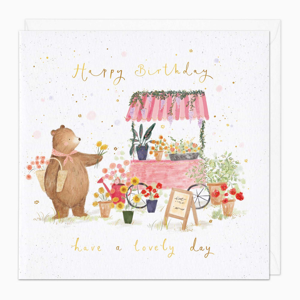 Greeting Card-G219 - Flower Market Bear Birthday Card-Whistlefish