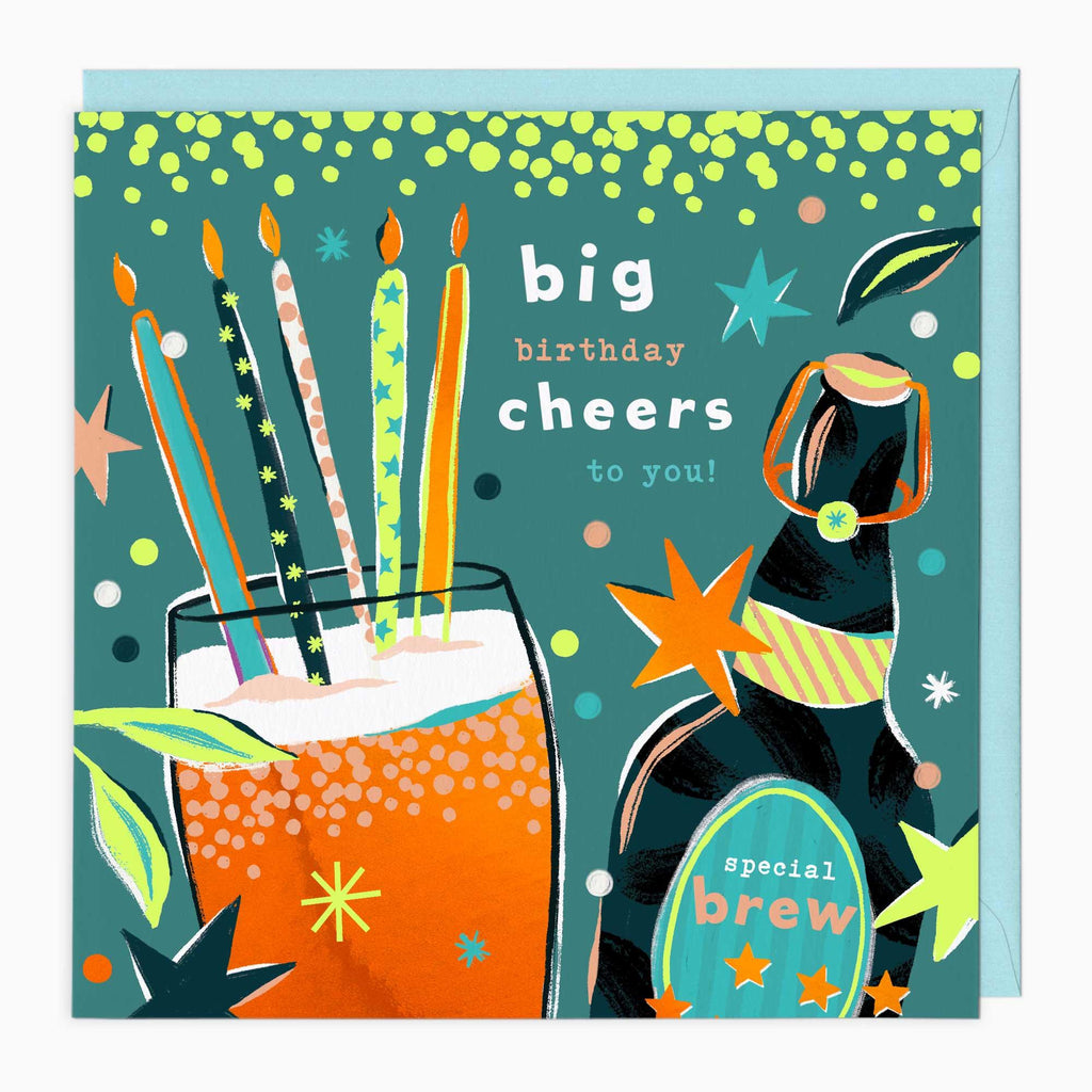 Greeting Card-G236 - Neon Cheers Birthday Card-Whistlefish