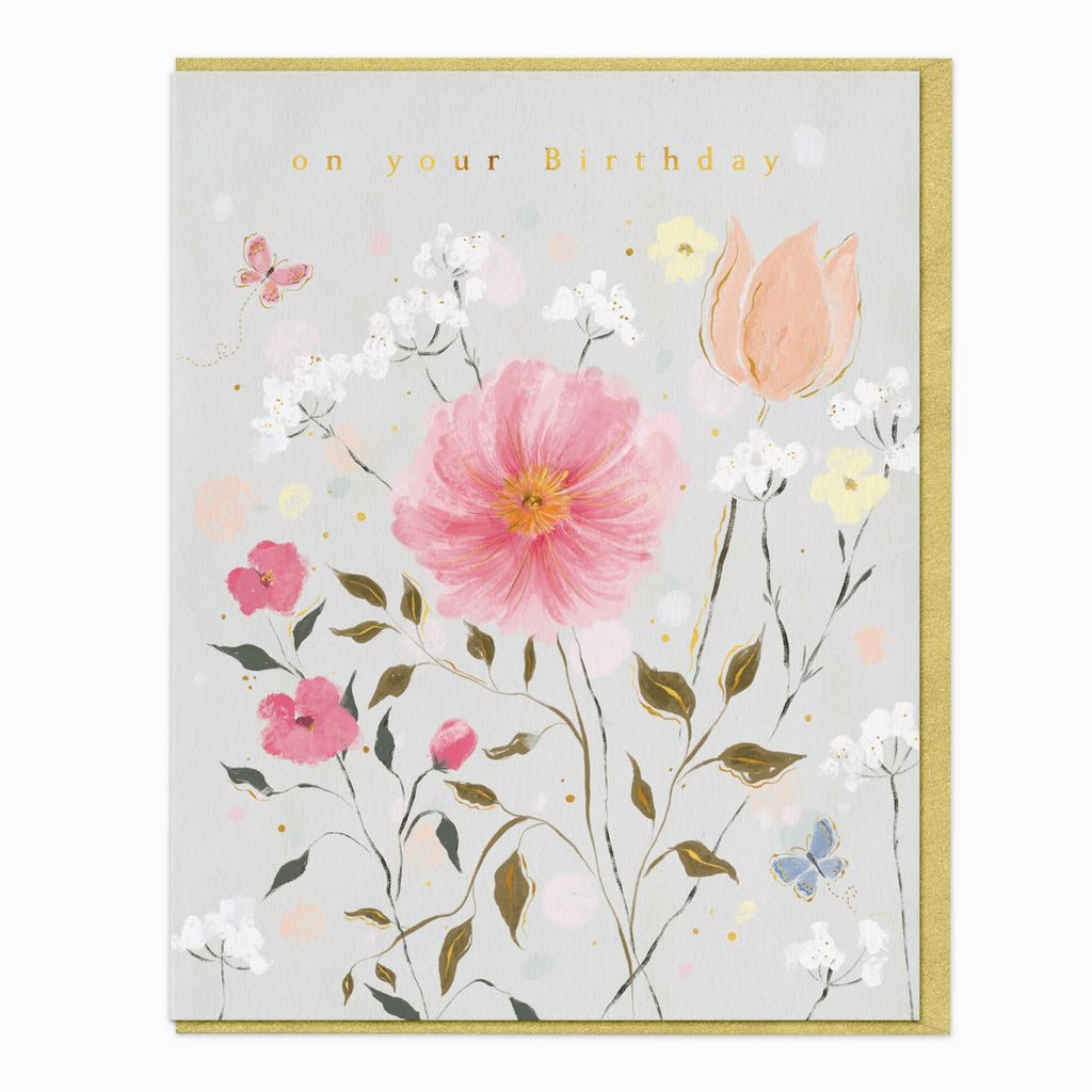 Greeting Card-G264 - Cosmos & Tulip Birthday Card-Whistlefish