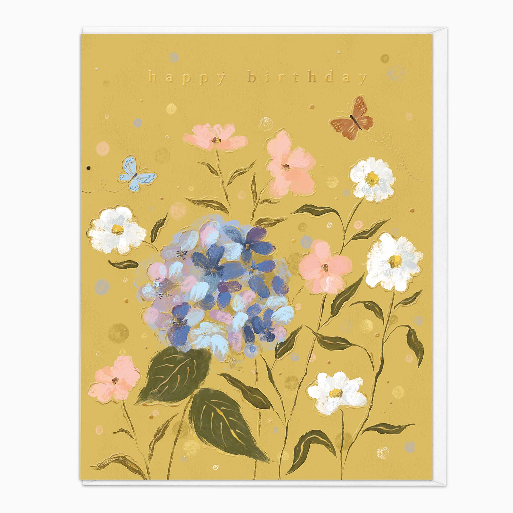 Greeting Card-G265 - Golden Hydrangea Birthday Card-Whistlefish