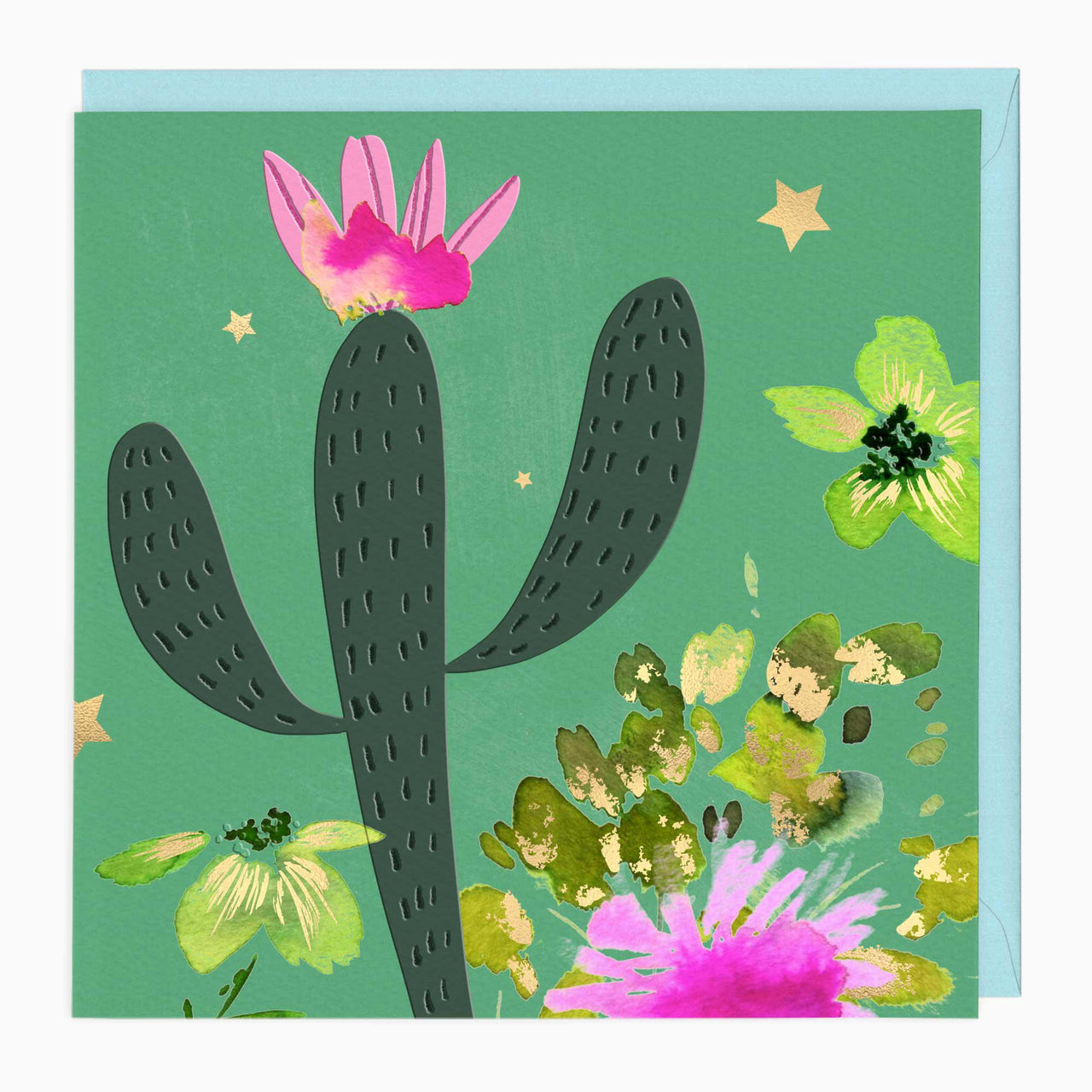 Greeting Card-G269 - Modern Floral Cactus Art Card-Whistlefish