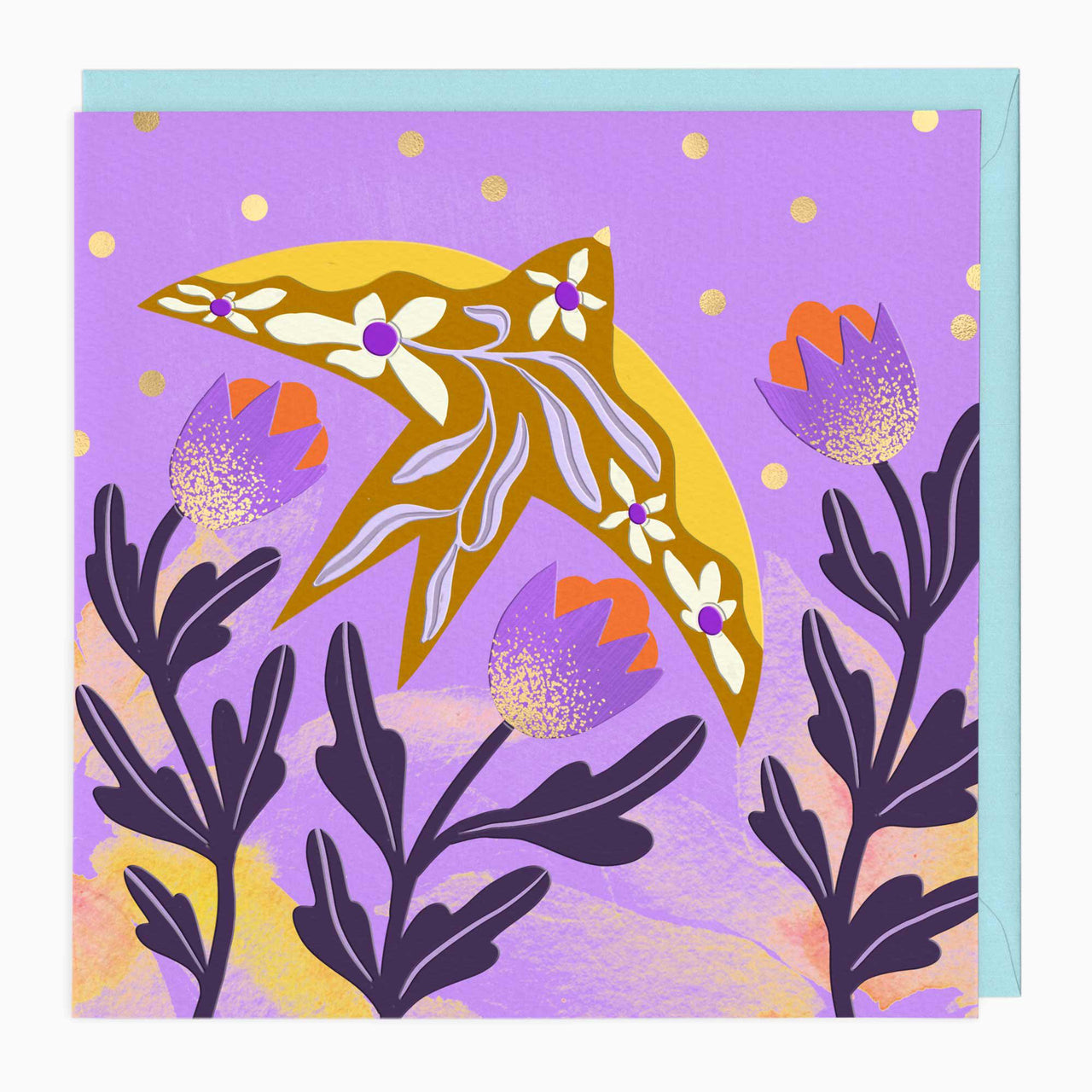 Greeting Card-G270 - Modern Floral Bird Art Card-Whistlefish