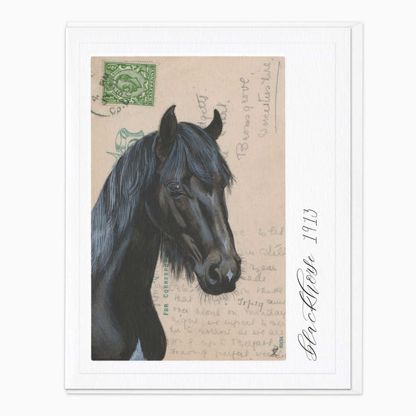 Greeting Card-G298 - Black Horse Vintage Art Card-Whistlefish