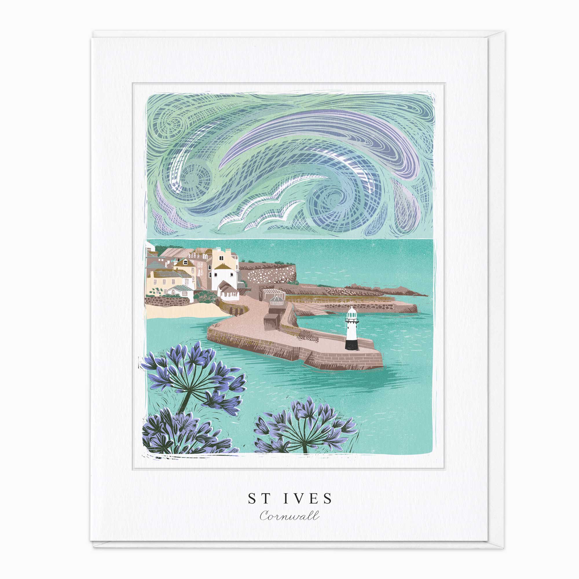 Greeting Card-G334 - St Ives Lino Art Card-Whistlefish