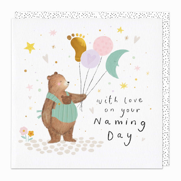 Greeting Card-G361 - Bear & Balloons Naming Day Card-Whistlefish