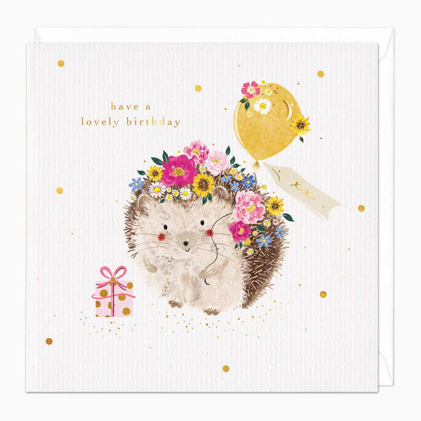 Greeting Card-G372 - Lovely Floral Hedgehog Birthday Card-Whistlefish
