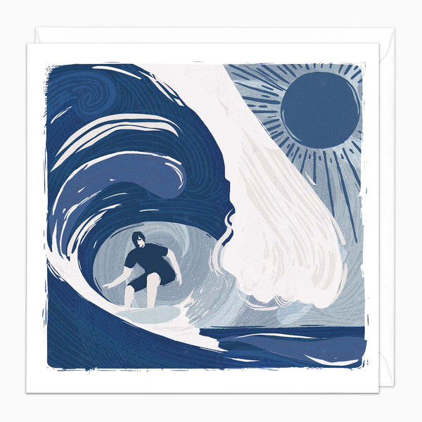 Greeting Card-G462 - Surfer Lino Art Card-Whistlefish