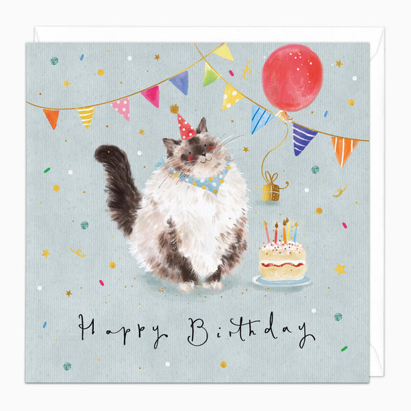 Greeting Card-G504 - Party Cat Birthday Card-Whistlefish