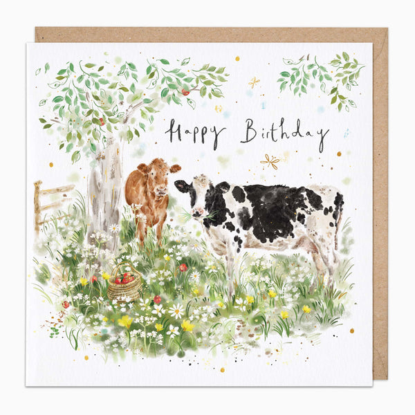 Greeting Card-G506 - Cows In The Orchard Birthday Card-Whistlefish