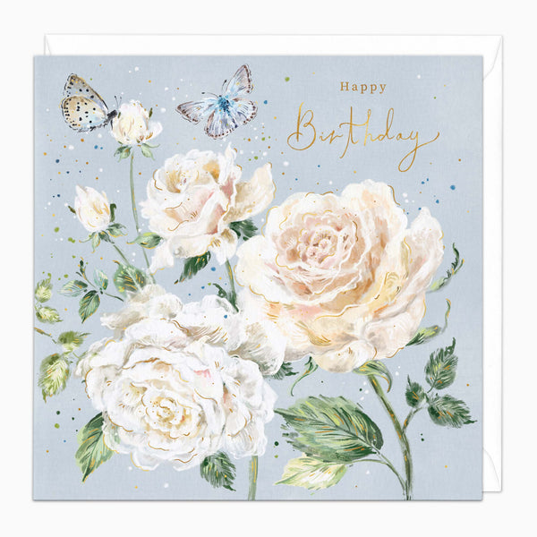 Greeting Card-G507 - White Roses Birthday Card-Whistlefish