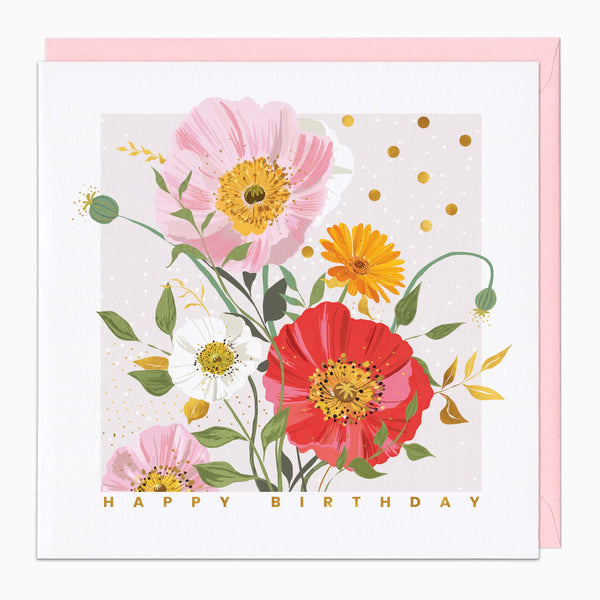 Greeting Card-G508 - Polka Dot Poppies Birthday Card-Whistlefish