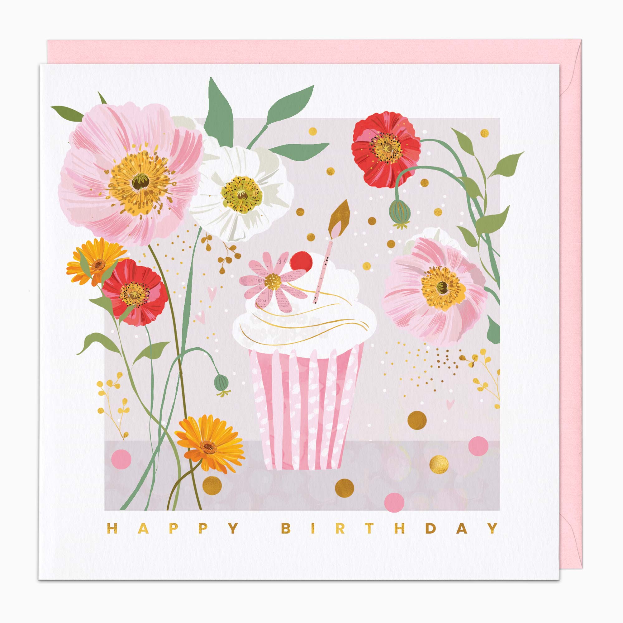 Greeting Card-G509 - Polka Dot Cupcake Birthday Card-Whistlefish