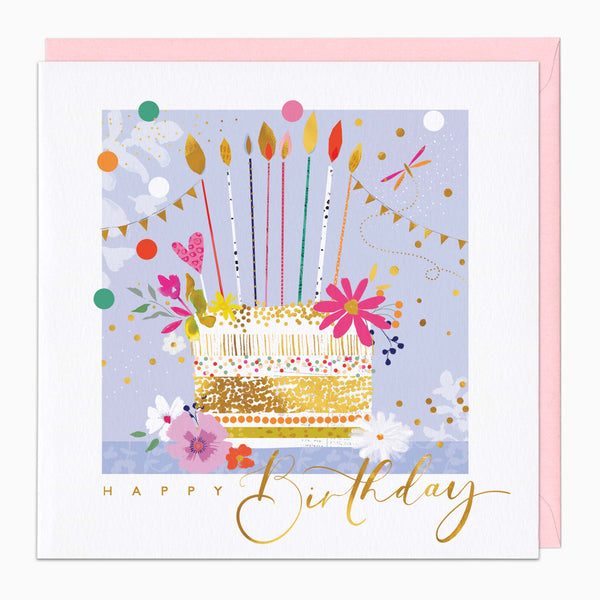 Greeting Card-G510 - Gold Cake Birthday Card-Whistlefish