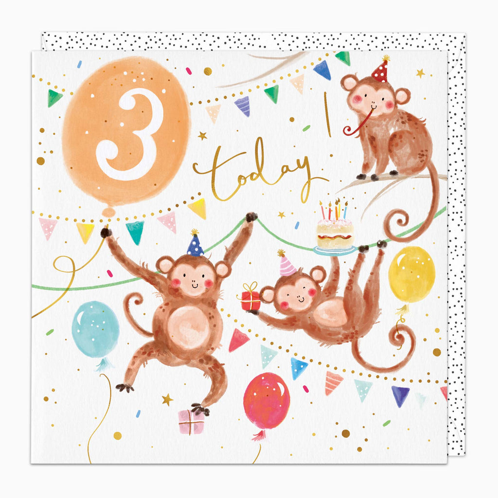 Greeting Card-G530 - Monkey's 3rd Birthday Card-Whistlefish