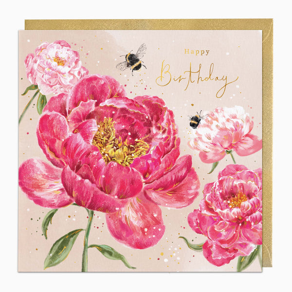 Greeting Card-G548 - Pink Peonies Birthday Card-Whistlefish