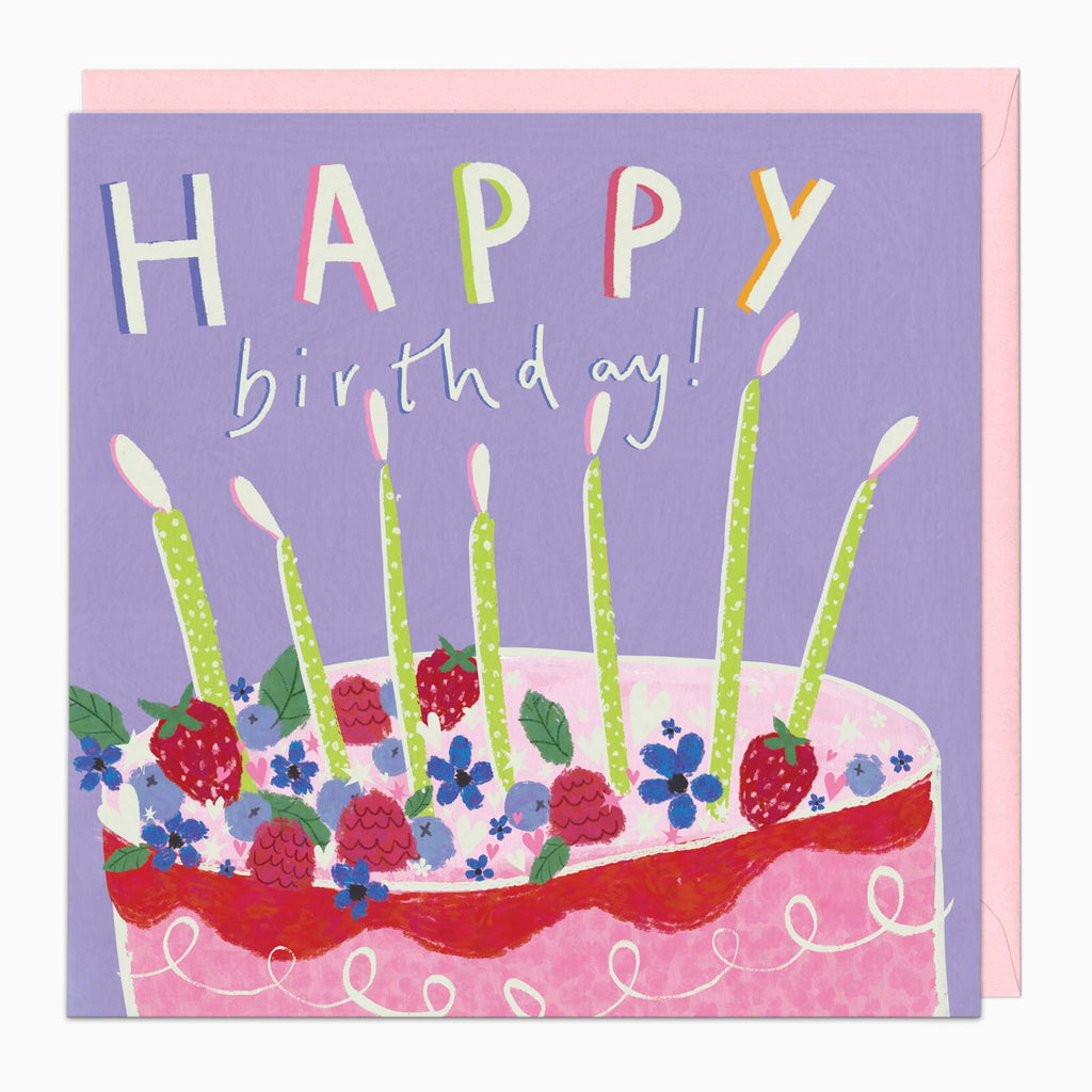 Greeting Card-G553 - Glow in the Dark Pink Cake Birthday Card-Whistlefish