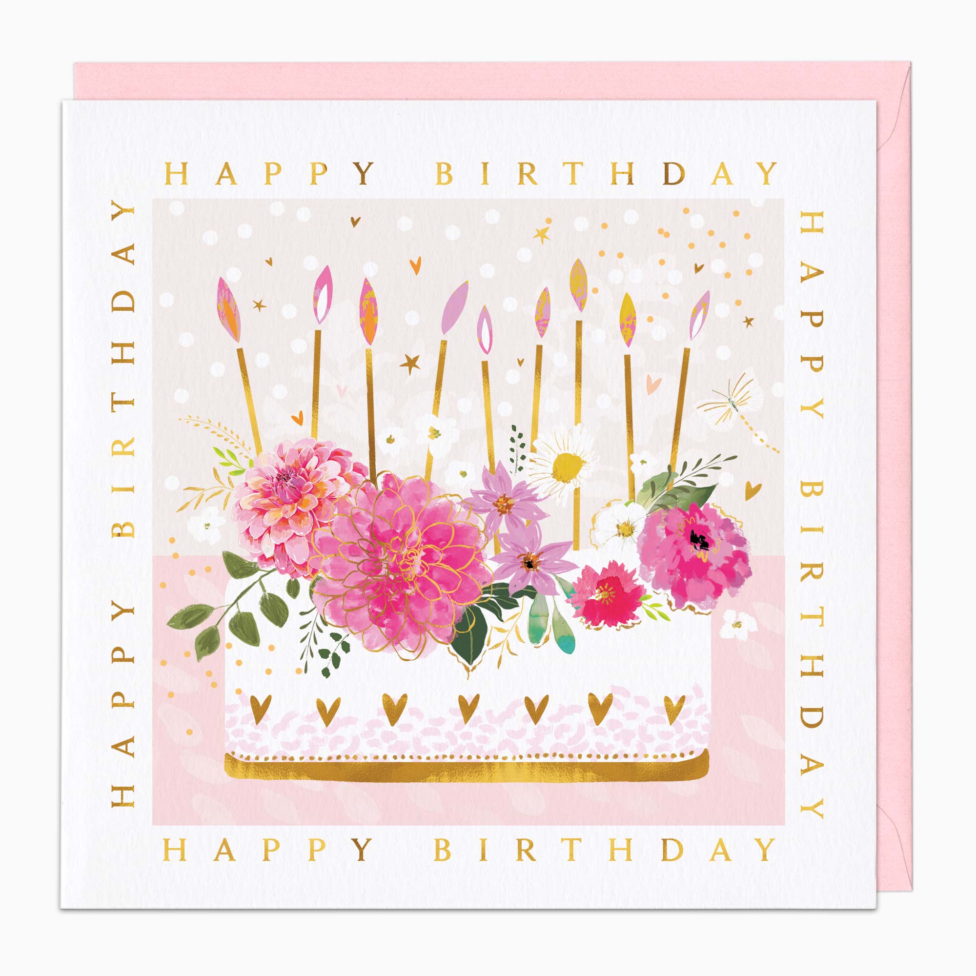 Greeting Card-G562 - Dahlias & Cake Birthday Card-Whistlefish