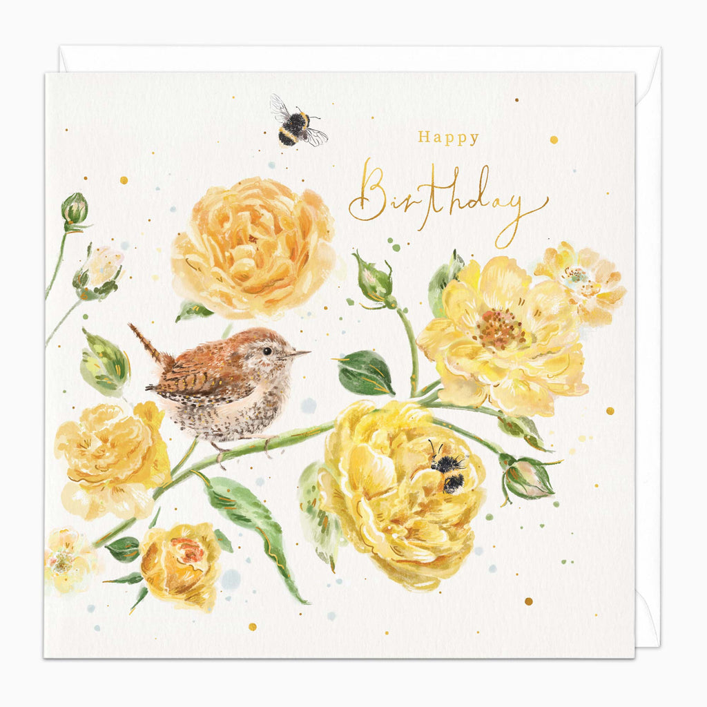 Greeting Card-G568 - Wren in the Roses Birthday Card-Whistlefish