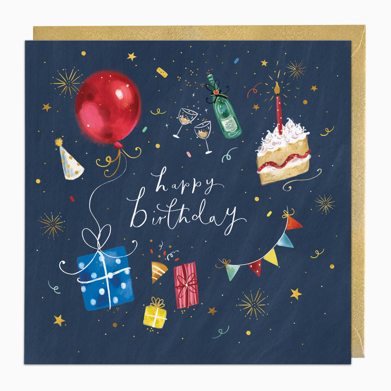 Greeting Card-H083 - Balloons & Cake Birthday Card-Whistlefish