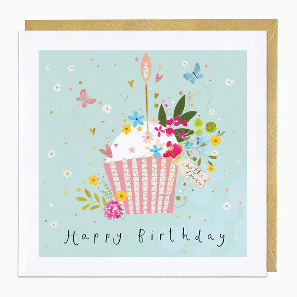 Greeting Card-H094 - With Love Cupcake Birthday Card-Whistlefish
