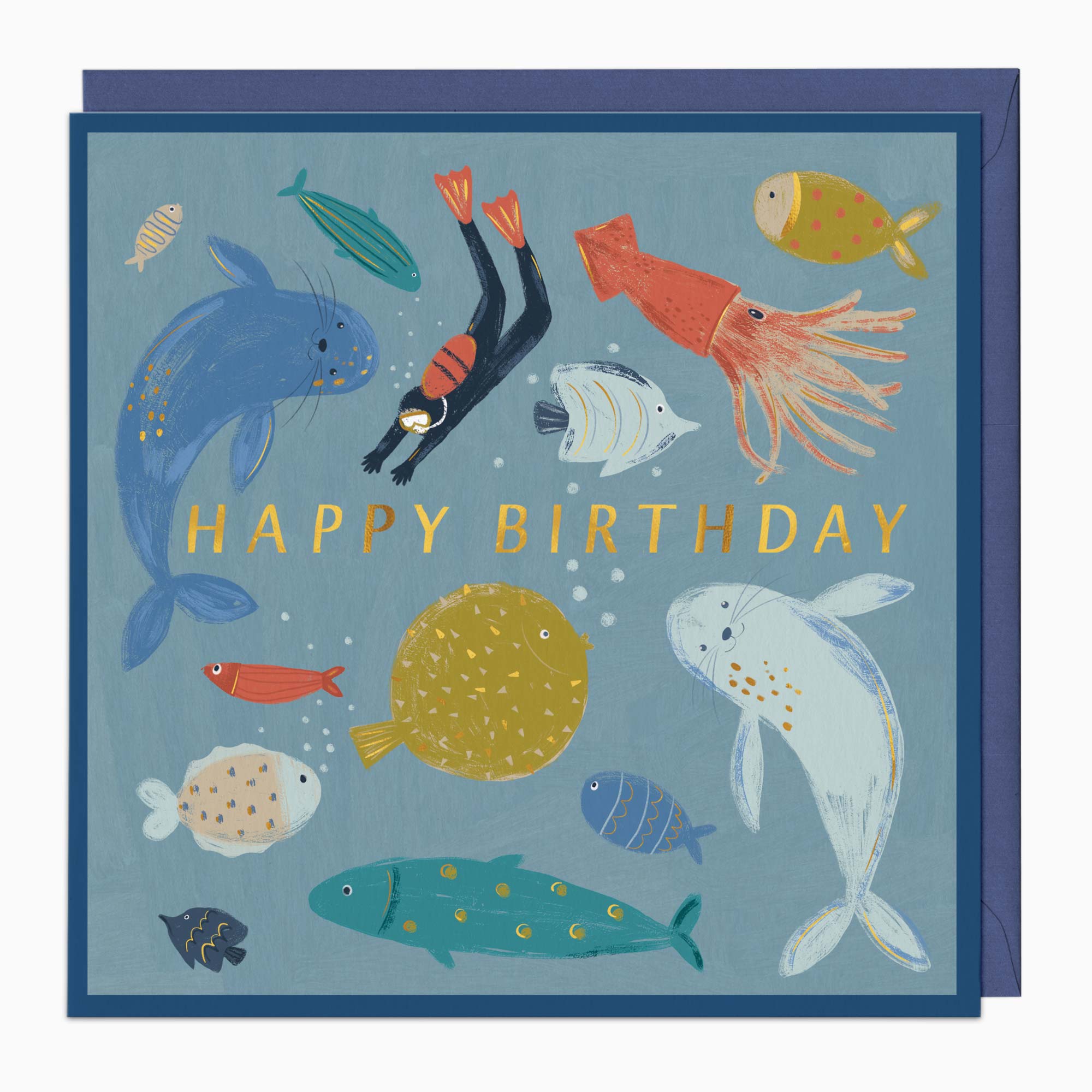 Greeting Card-H097 - Scuba Sea Life Birthday Card-Whistlefish