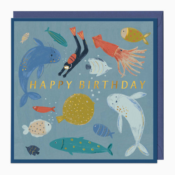 Greeting Card-H097 - Scuba Sea Life Birthday Card-Whistlefish