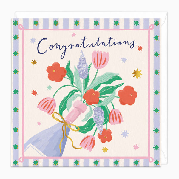 Greeting Card-H204 - Floral Champagne Congratulations Card-Whistlefish