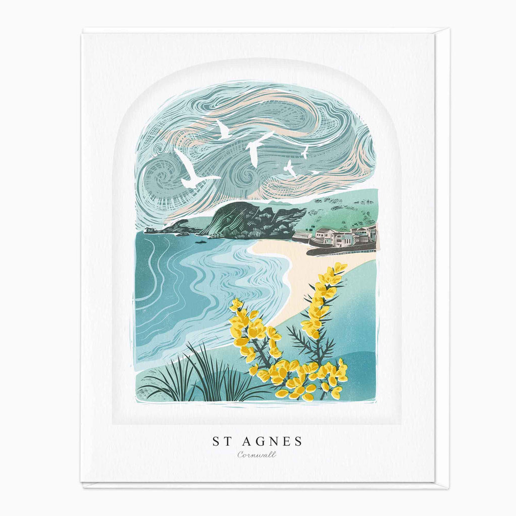 Greeting Card-LN037 - St Agnes Arched Lino Card-Whistlefish