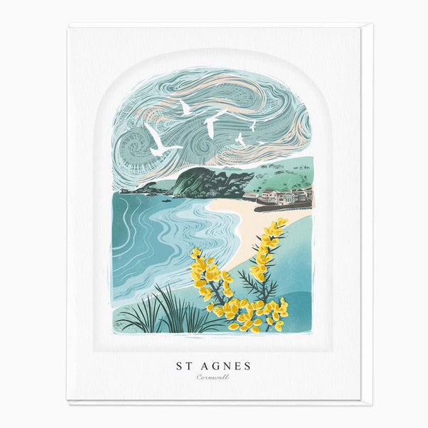 Greeting Card-LN037 - St Agnes Arched Lino Card-Whistlefish