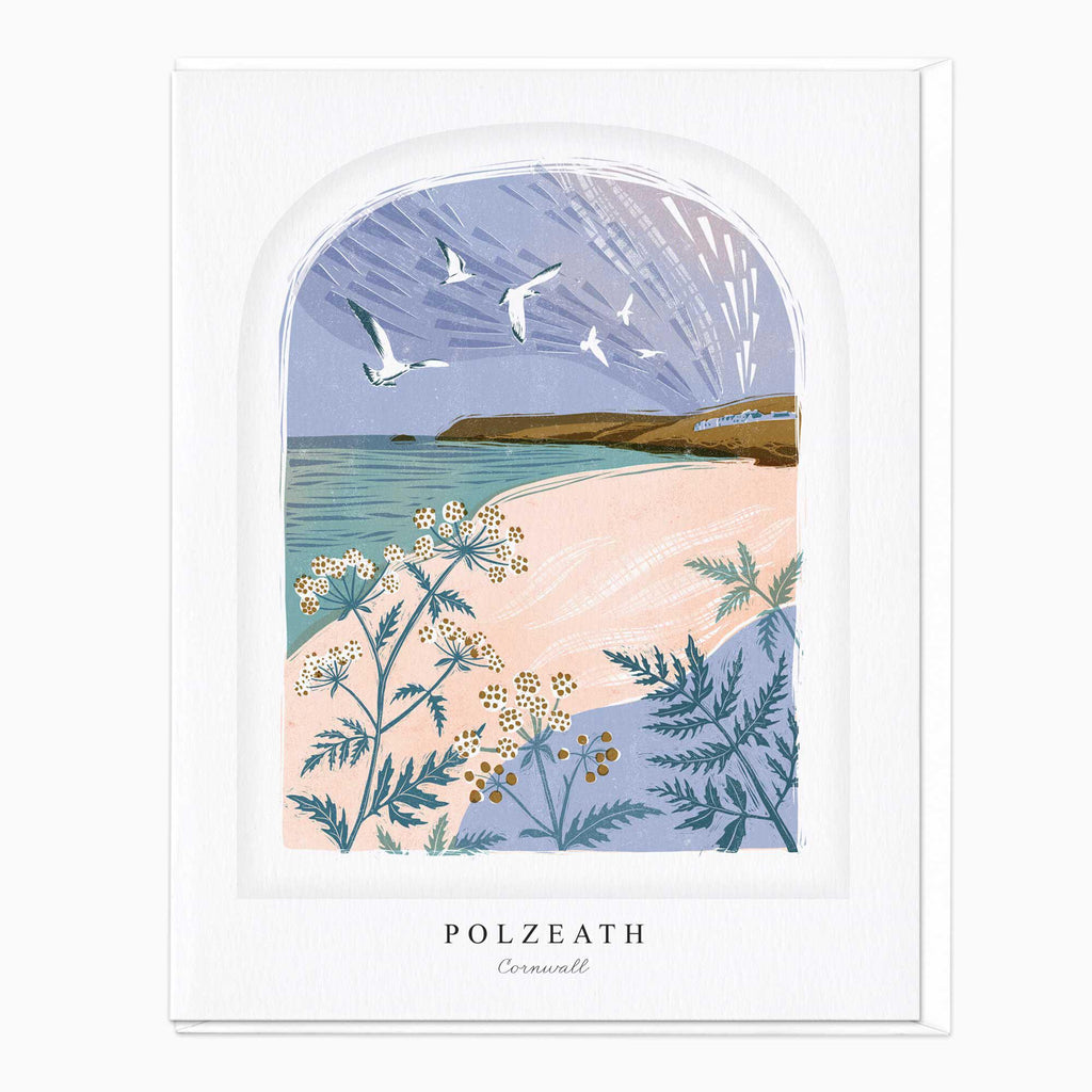 Greeting Card-LN047-F044 - Polzeath Arched Lino Card-Whistlefish