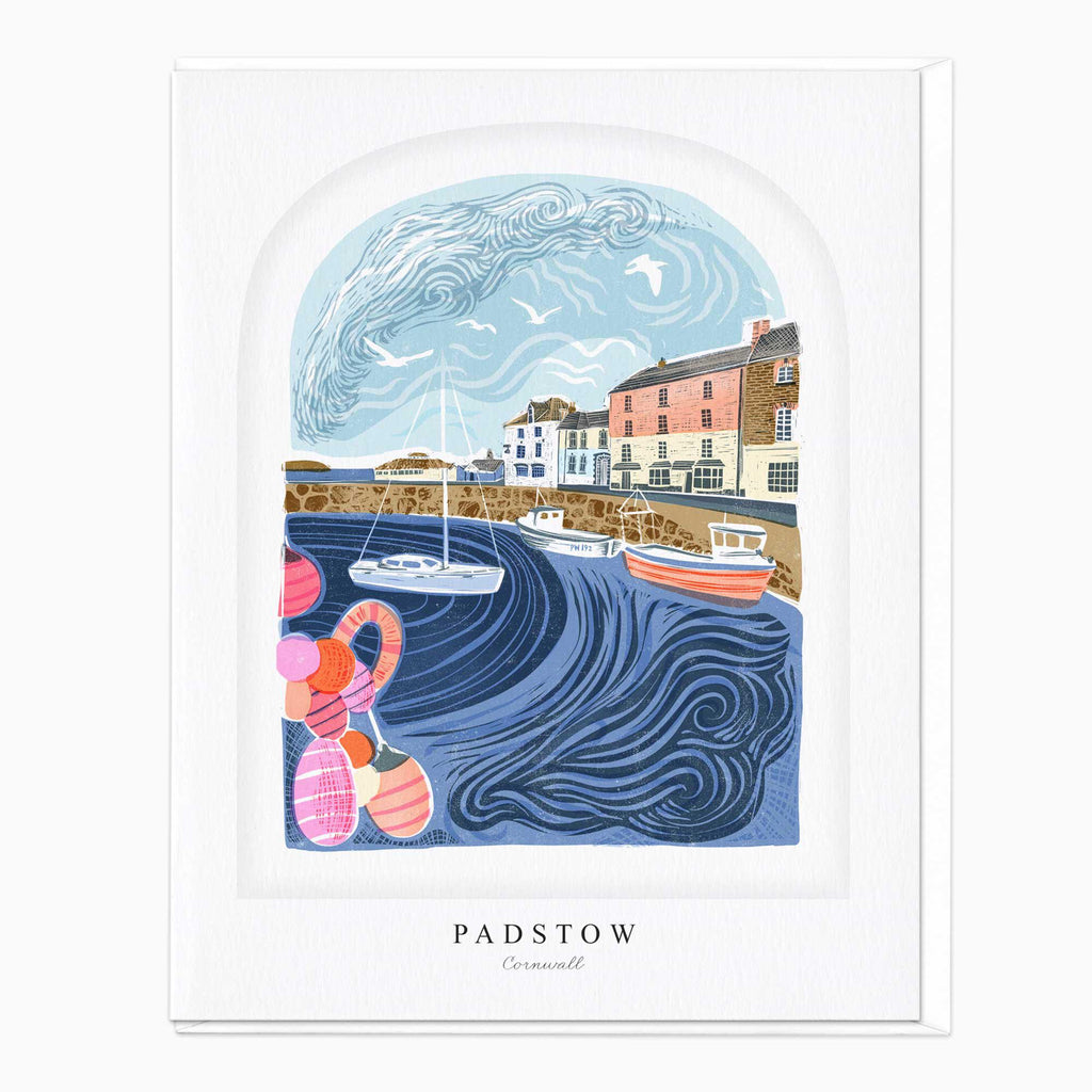 Greeting Card-LN052-F057 - Padstow Arched Lino Card-Whistlefish