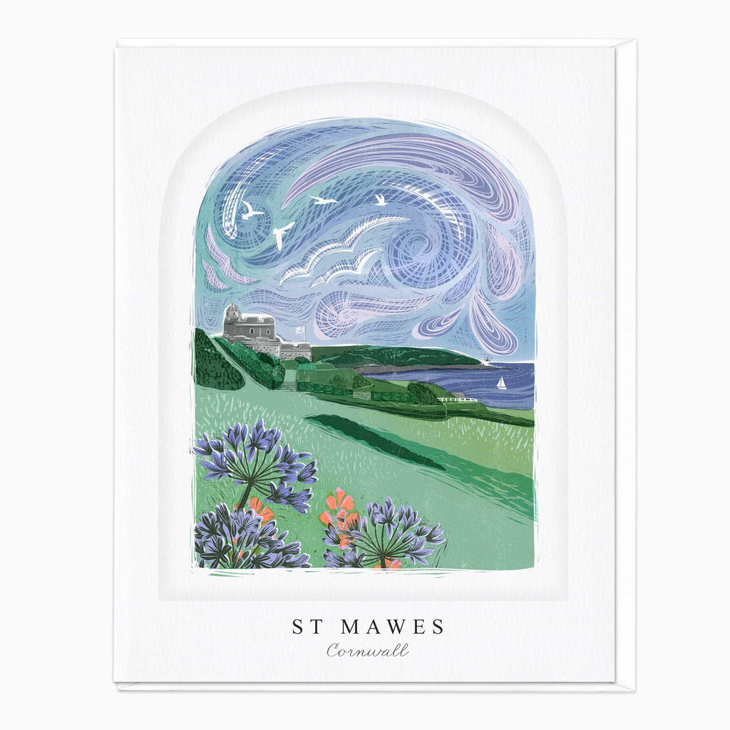 Greeting Card-LN067 - St Mawes Arched Lino Card-Whistlefish
