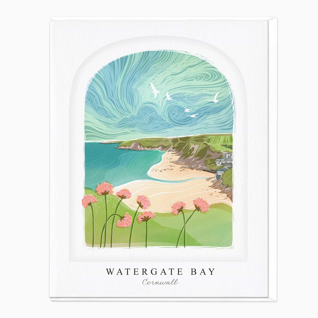 Greeting Card-LN068 - Watergate Bay Arched Lino Card-Whistlefish