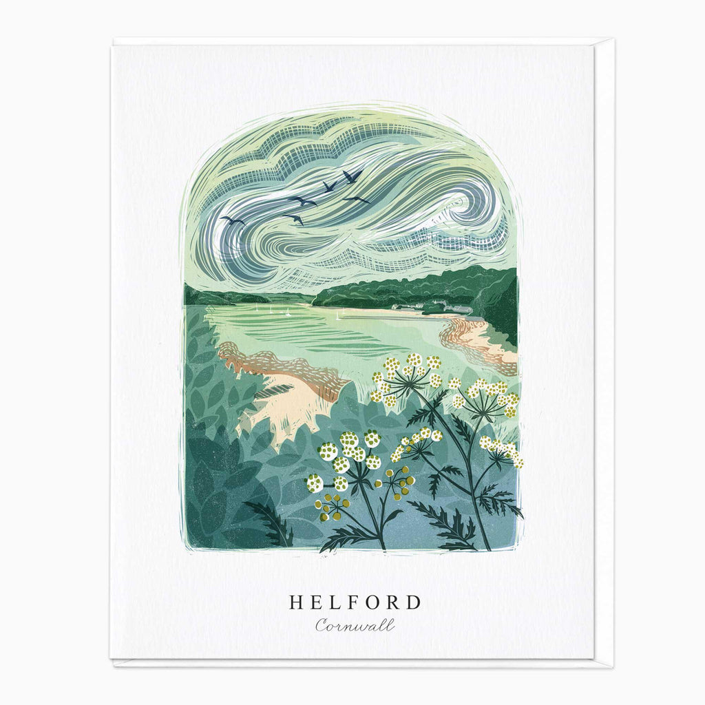 Greeting Card-LN081 - Helford Arched Lino Card-Whistlefish