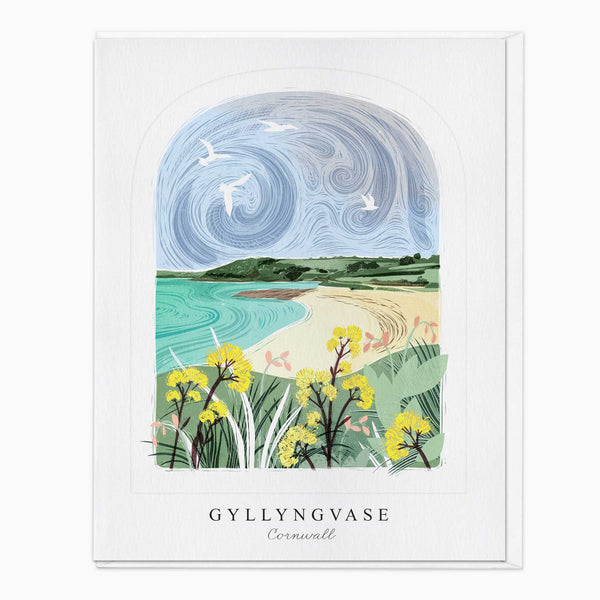 Greeting Card-LN129 - Gyllyngvase Arched Lino Card-Whistlefish