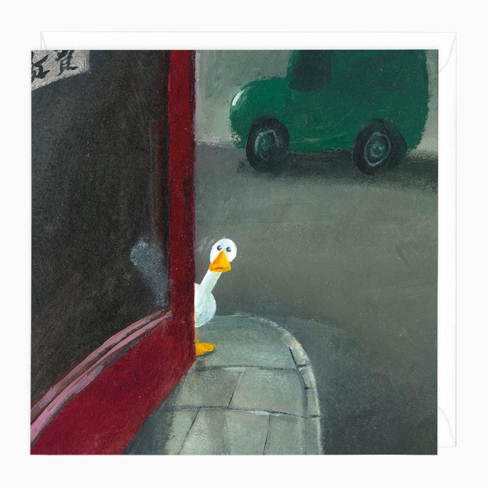Greeting Card-W303 - Peeking Duck Art Card-Gerry Plumb
