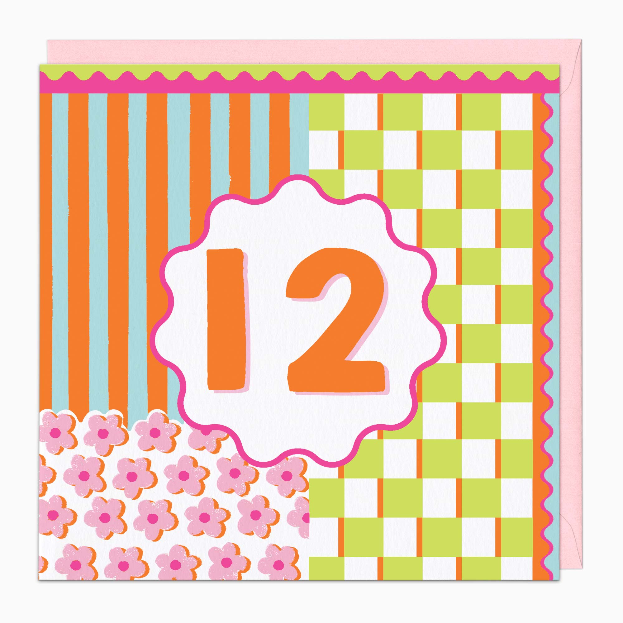 Greeting Card-H167 - Fluro Flowers 12 Birthday Card-Whistlefish