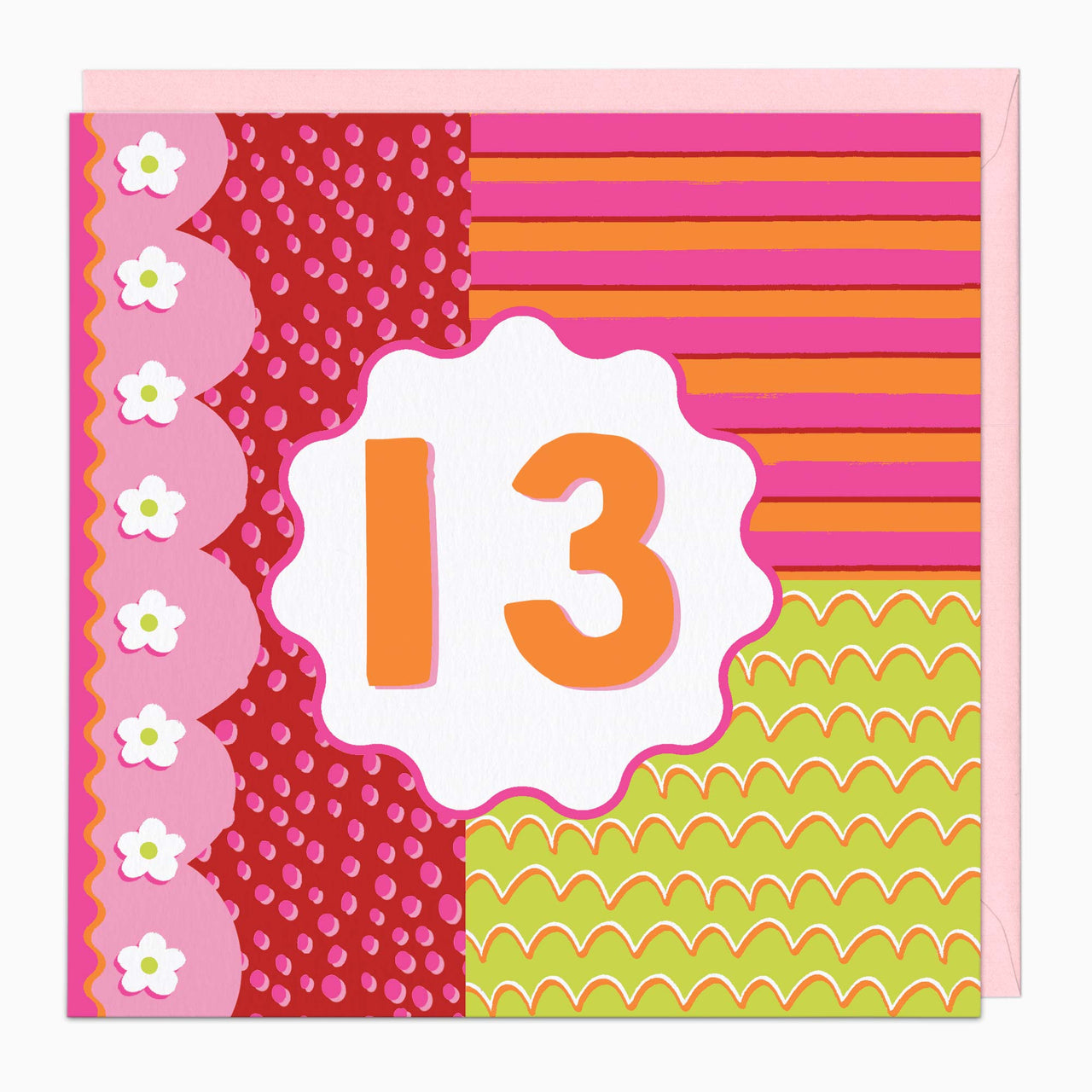 Greeting Card-H169 - Fluro Flowers 13 Birthday Card-Whistlefish