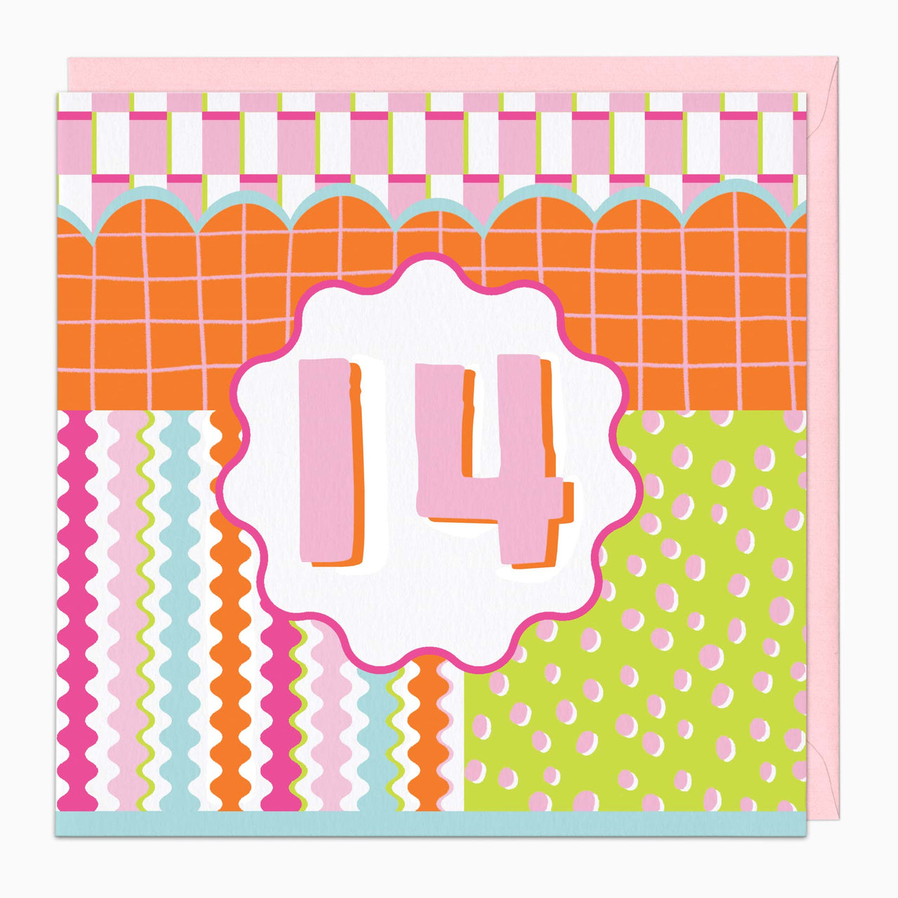 Greeting Card-H171 - Fluro Wiggles Pink 14 Birthday Card-Whistlefish
