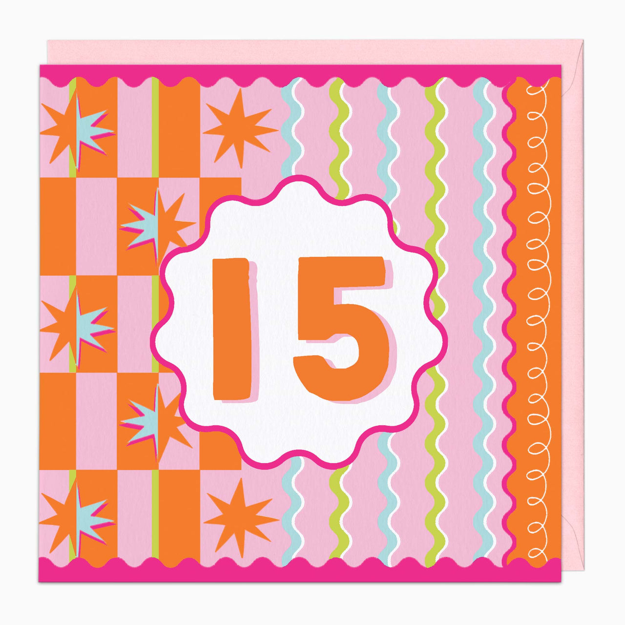Greeting Card-H173 - Fluro Stars Purple 15 Birthday Card-Whistlefish