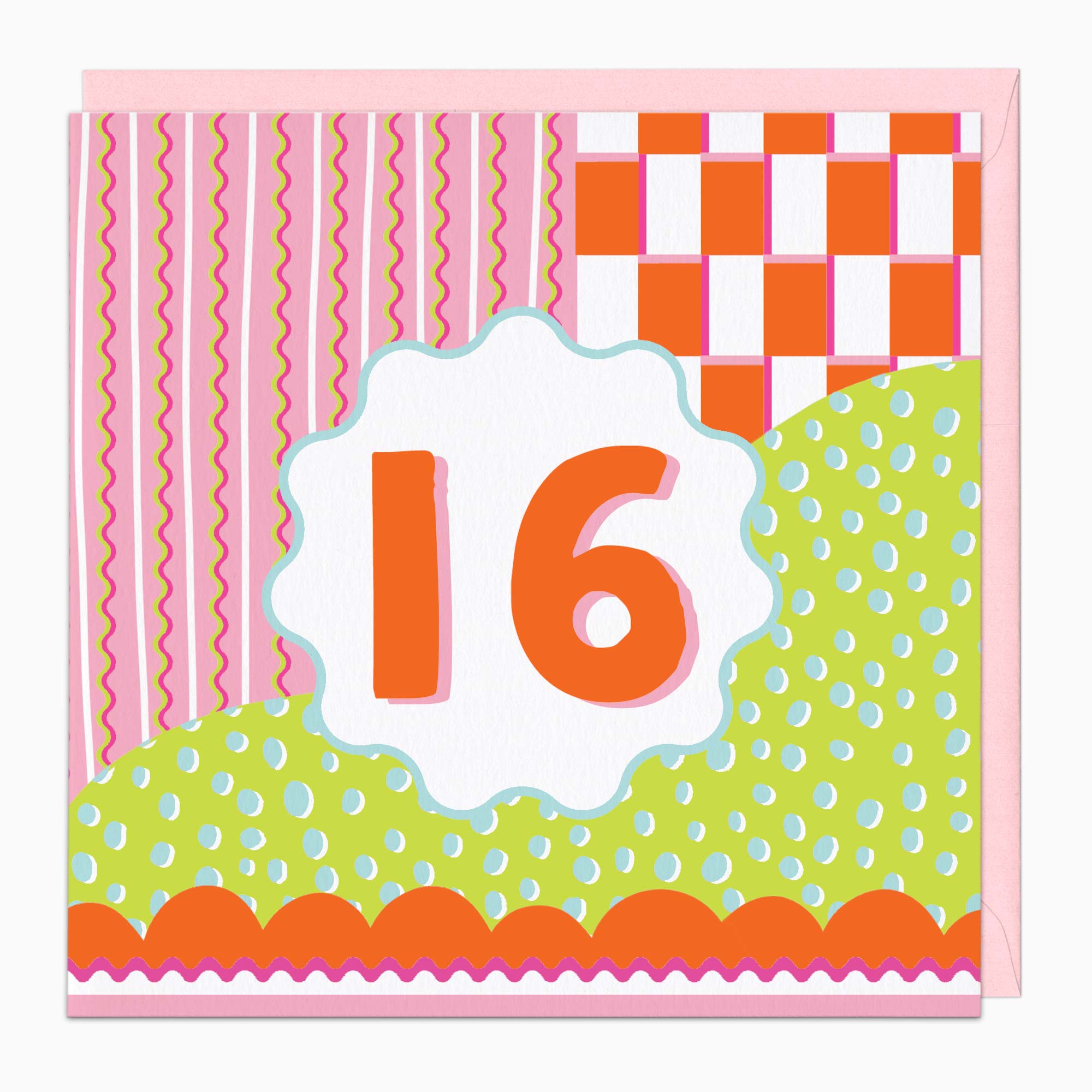 Greeting Card-H175 - Fluro Wiggles Pink 16 Birthday Card-Whistlefish