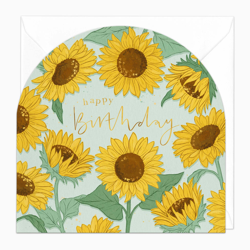 Greeting Card-H280 - Teal Sunflowers Birthday Card-Whistlefish