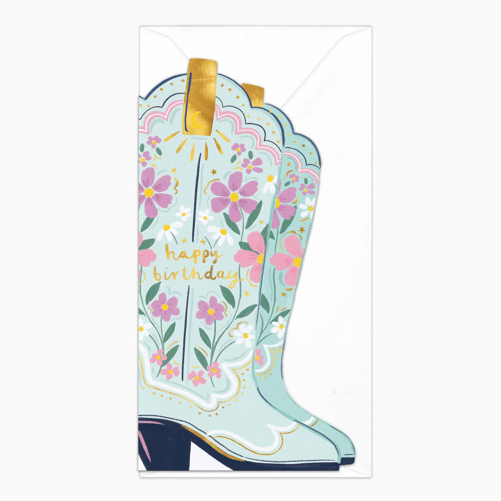 Greeting Card-H286 - Blue Cowboy Boot Birthday Card-Whistlefish