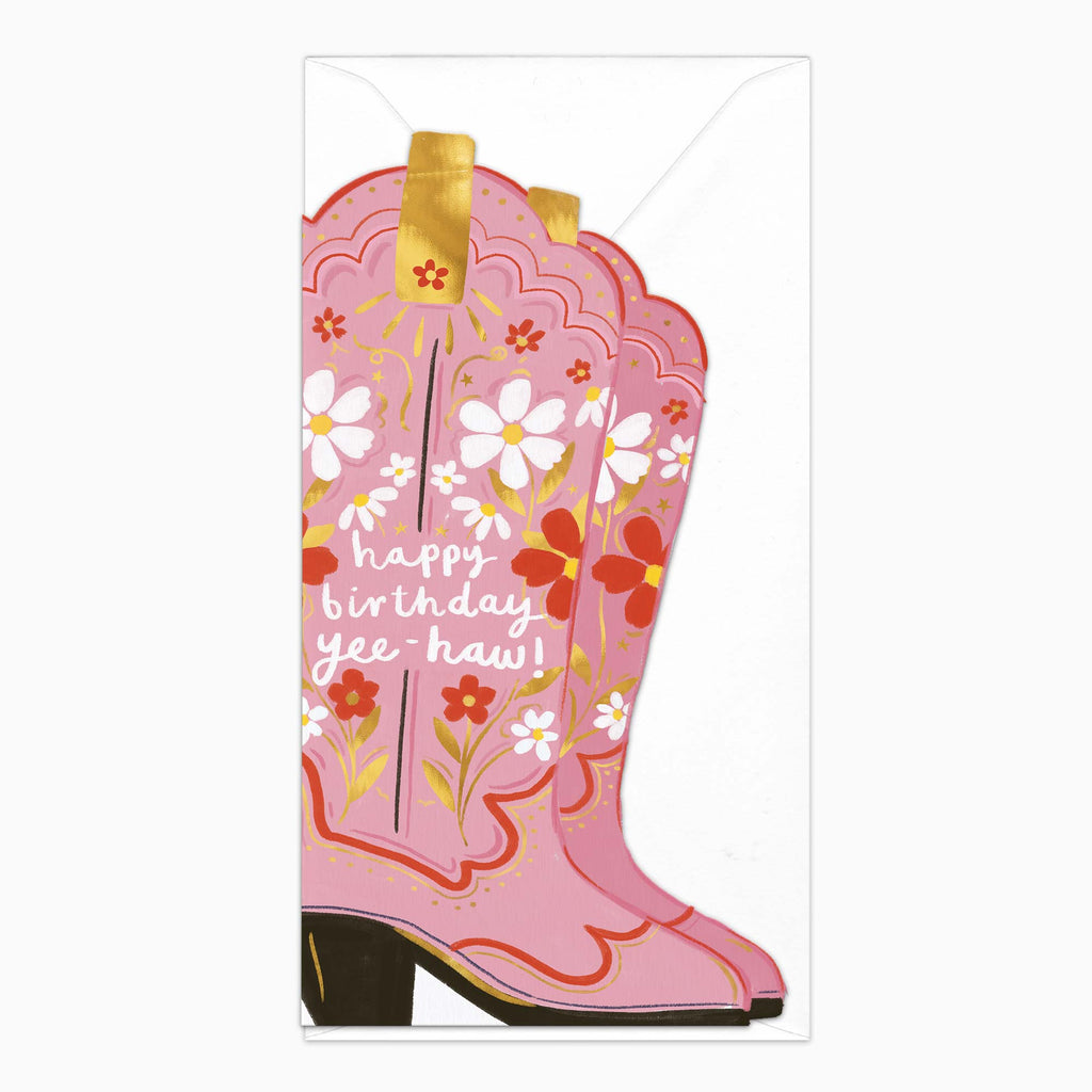 Greeting Card-H287 - Pink Cowboy Boot Birthday Card-Whistlefish