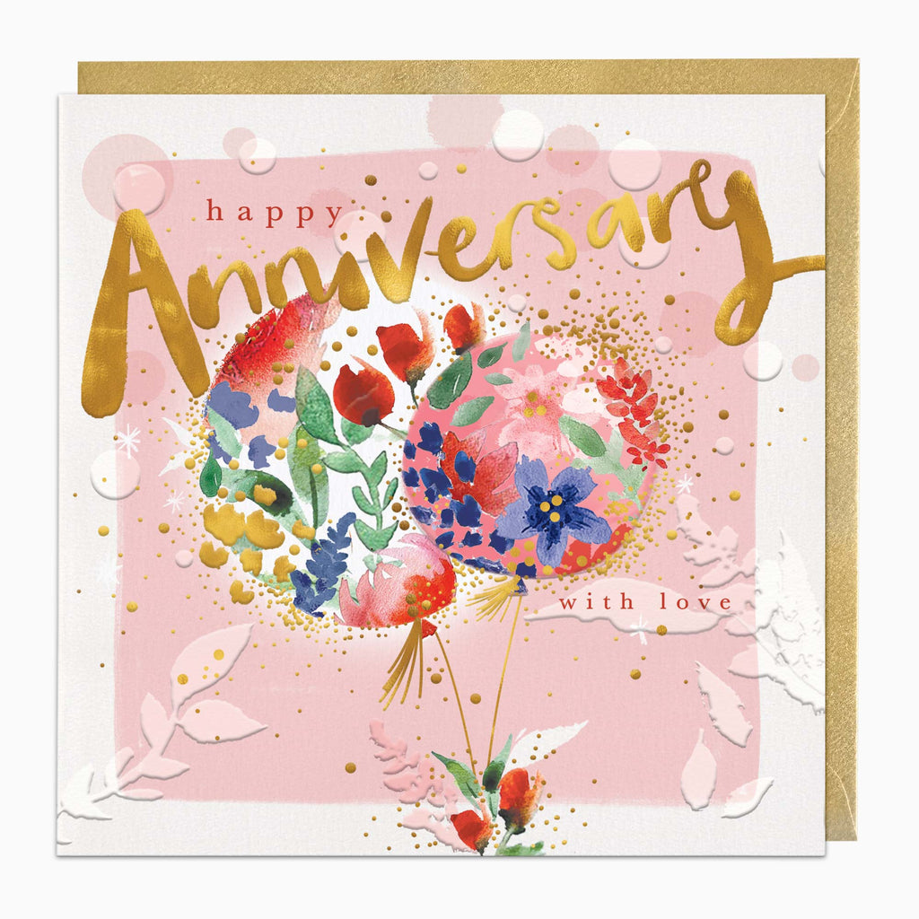 Greeting Card-H296 - Floral Balloons Anniversary Card-Whistlefish