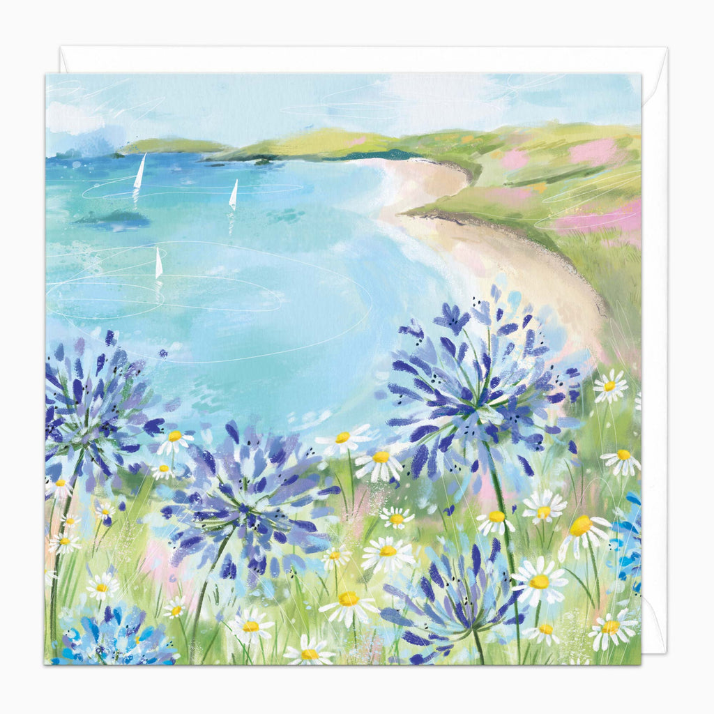 Greeting Card-H313 - Agapanthus by the Beach Art Card-Whistlefish