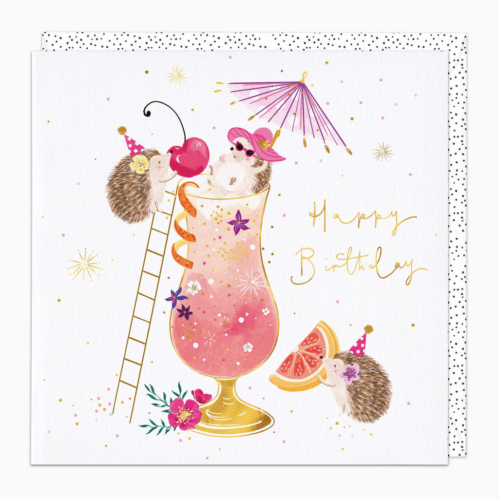 Greeting Card-H318 - Hedgehog Cocktail Party Birthday Card-Whistlefish