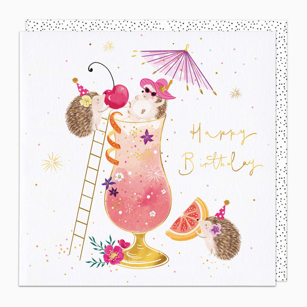 Greeting Card-H318 - Hedgehog Cocktail Party Birthday Card-Whistlefish