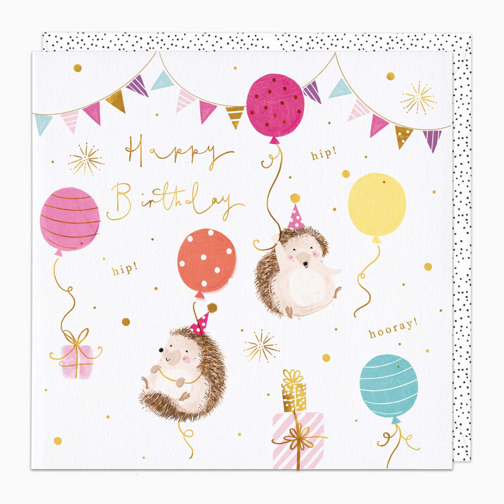 Greeting Card-H319 - Hedgehog Balloon Party Birthday Card-Whistlefish