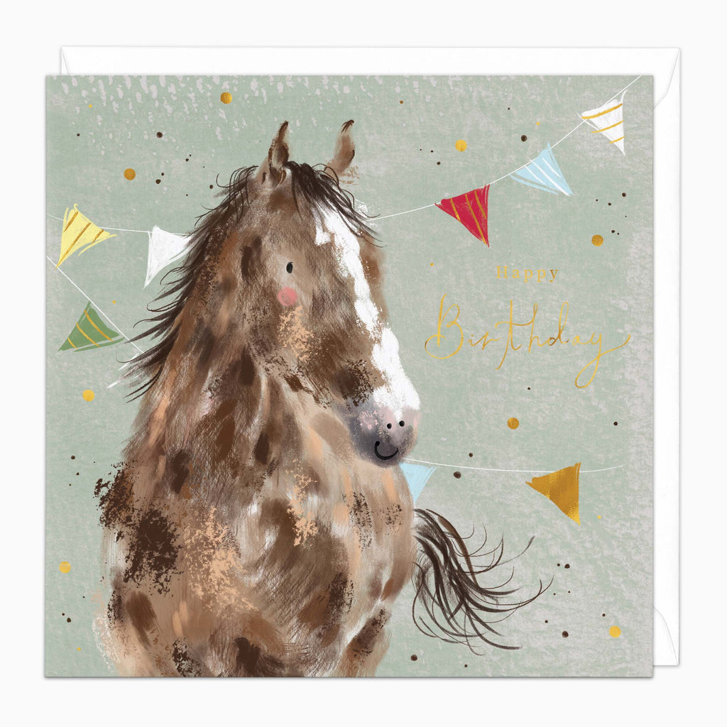 Greeting Card-H320 - Horse in the Bunting Birthday Card-Whistlefish